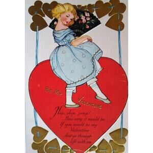 Valentine Postcard Women With Asian Fan Gold And Red Heads Embossed Series V 207